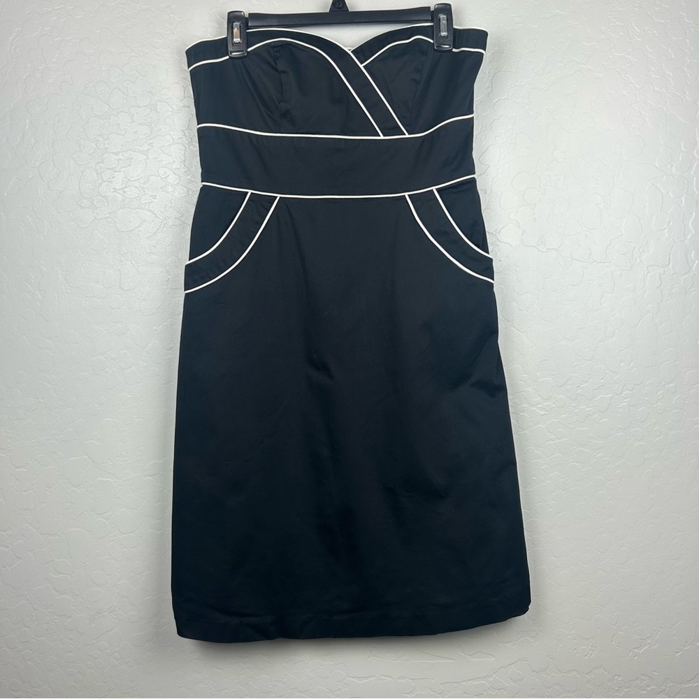 White House Black Market Black Strapless Sheath Dress with White Piping